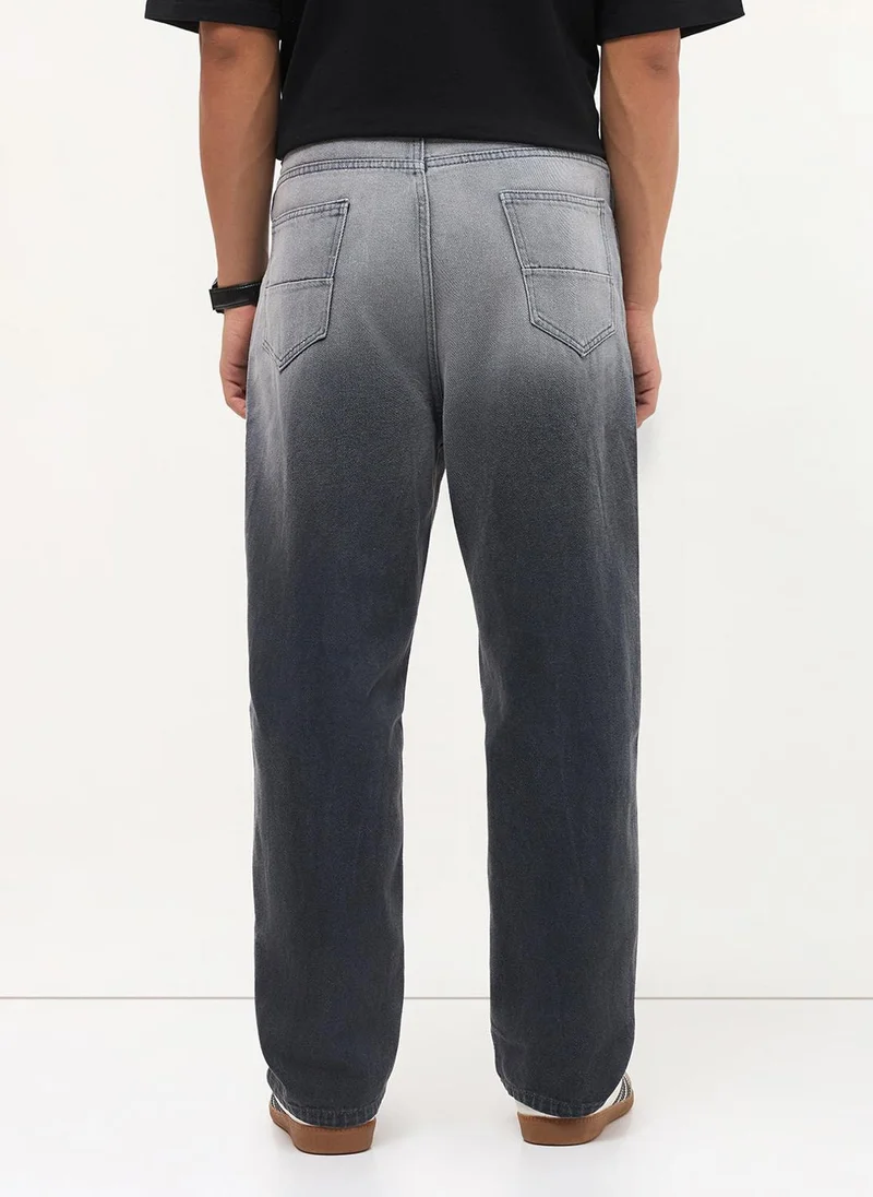 Urbano Fashion  Urbano Fashion Men's Dark Grey Loose Baggy Fit Heavy Washed Faded Denim Jeans Non-Stretchable for Men | Best Price UAE